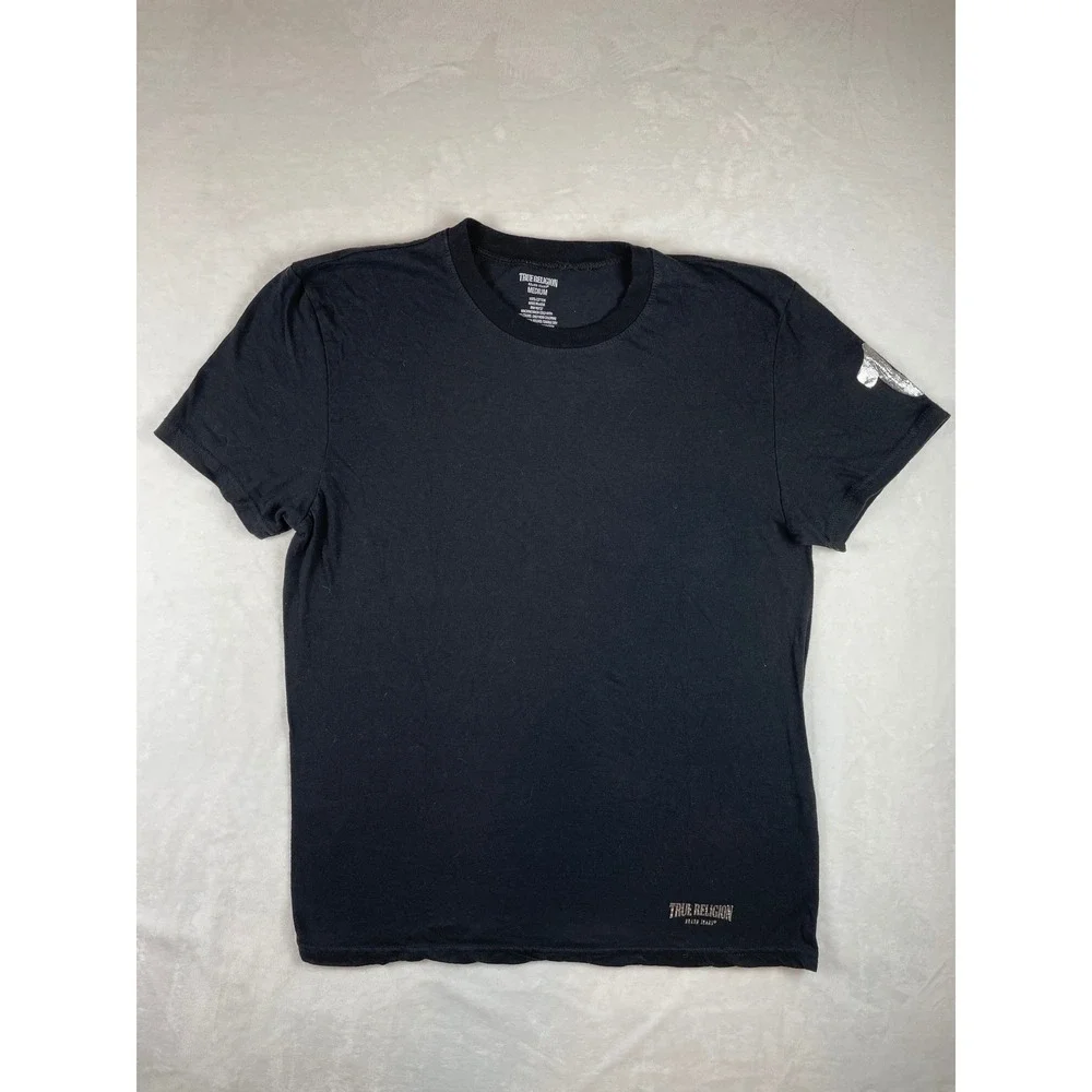 True Religion Mens Black Short Sleeve Graphic T Shirt Crew Neck Medium